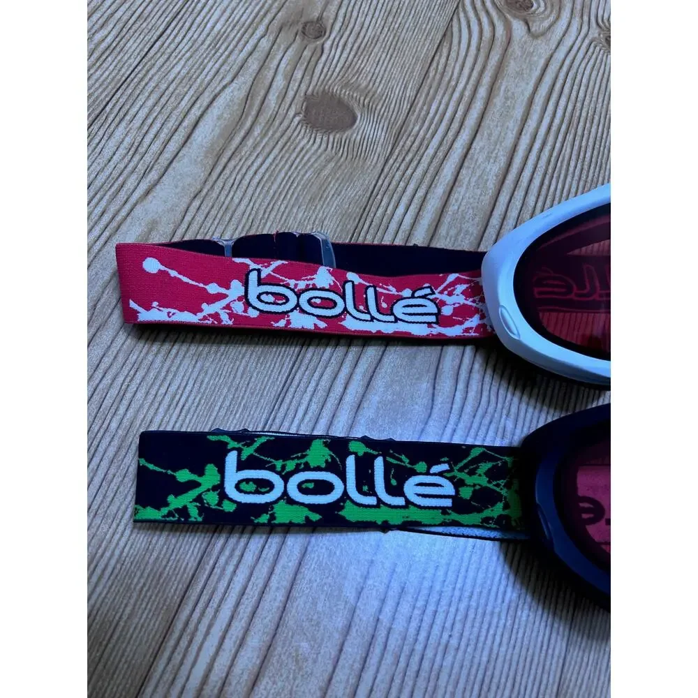 Bollé Ski Snowboard Goggles Red/Green Straps Tinted Dual Lens Adult Unisex (2)
